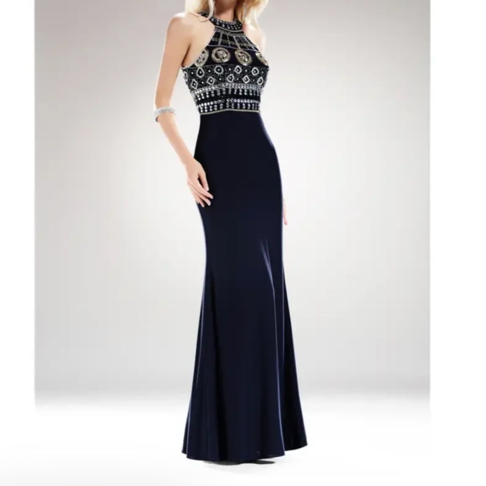 'Aspeed' Beautiful Navy beaded formal gown - Military Ball, prom, formal